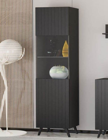 Atlantis Matte Black Tall Display Cabinet: Modern Elegance for Prized Possessions - UK Luxury Furniture